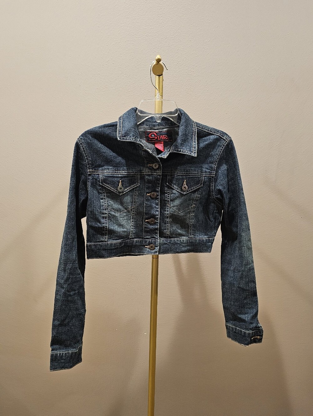 Vintage Star Dark Blue Cropped Denim Jacket for Women